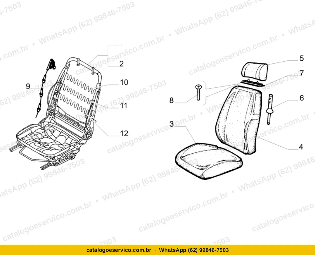 Vista explodida do Catálogo de Peças Fiat Siena Fire 1.0 8V: Bancos dianteiros
