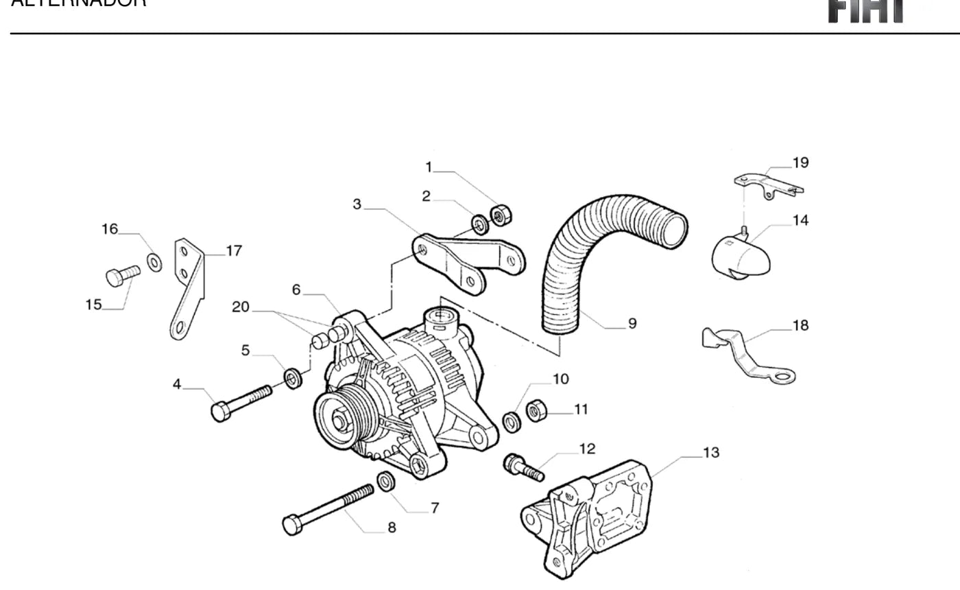 Detalhe de componentes ilustrados no Catálogo de Peças Fiat Strada Working Estendida 1.5 MPI 8V