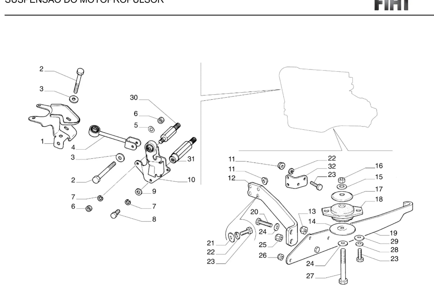 Vista explodida de conjunto do Catálogo de Peças Fiat Tempra HLX 2.0 MPI 16V