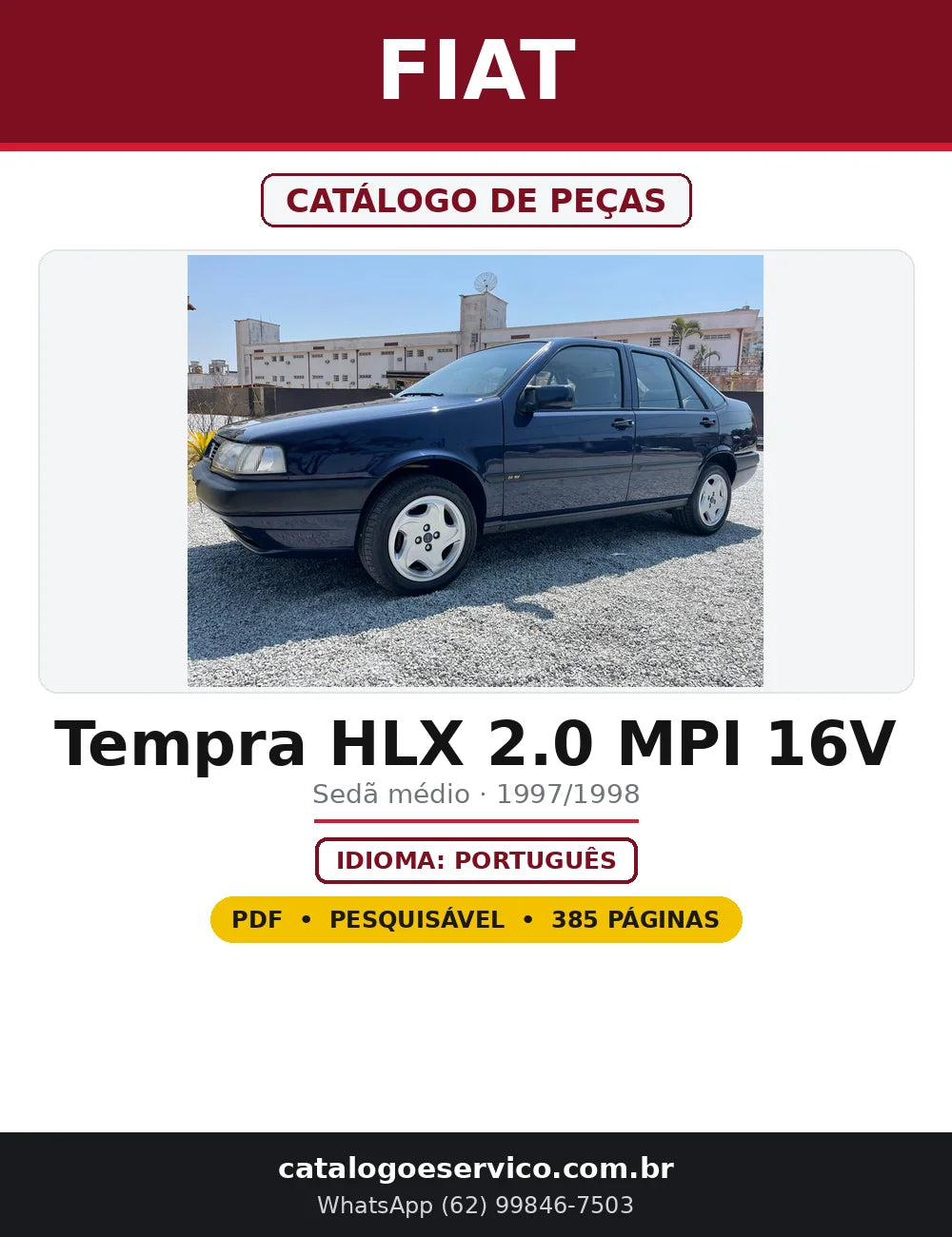 Capa do Catálogo de Peças Fiat Tempra HLX 2.0 MPI 16V em PDF com 385 páginas