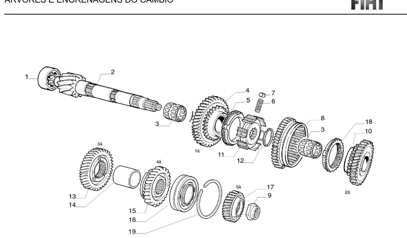 Página com vista explodida e chamadas numeradas — Fiat Uno 1.6 MPI 8V 4 portas