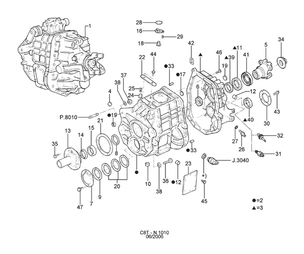Vista explodida de caixa de mudanças - (fs-4305/4405) — Catálogo de Peças Ford Cargo Leve Mecânico