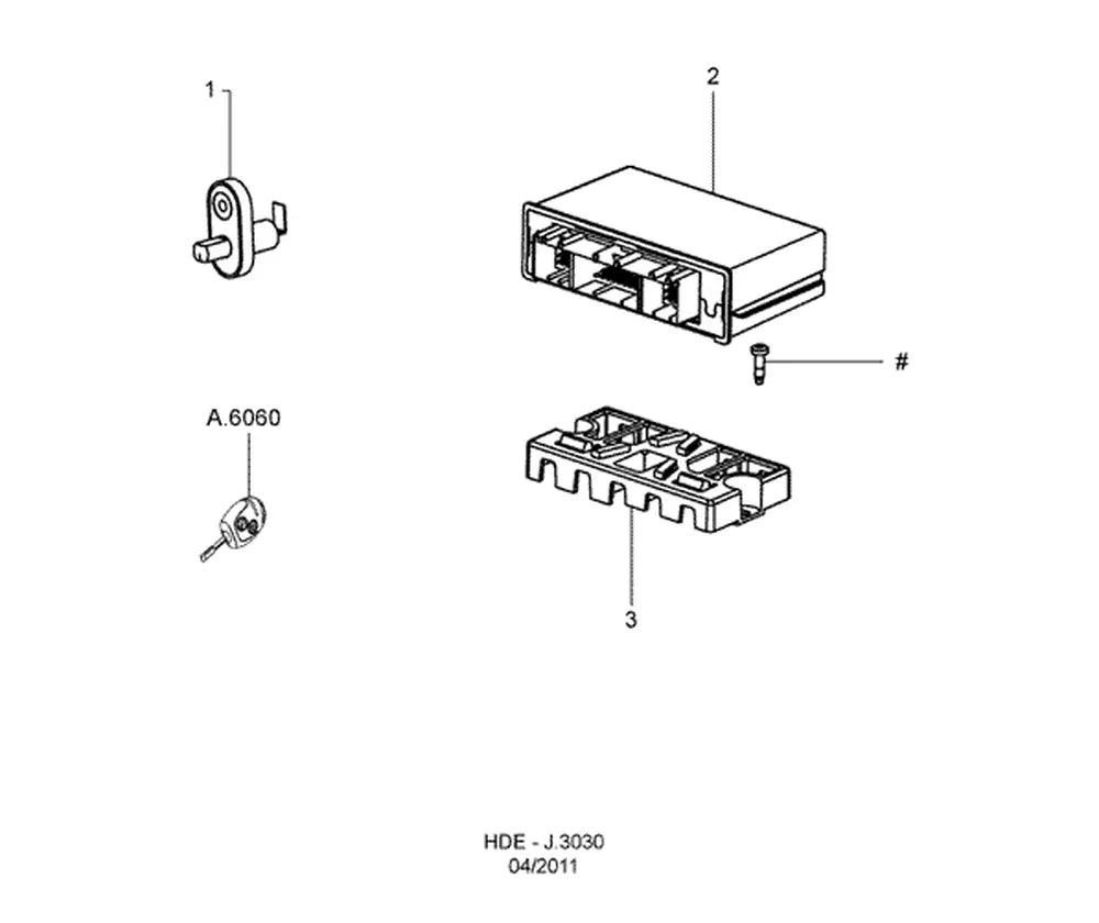 Vista explodida de módulo de travamento das portas e interruptor das luzes — Catálogo de Peças Ford Cargo Médio/Pesado