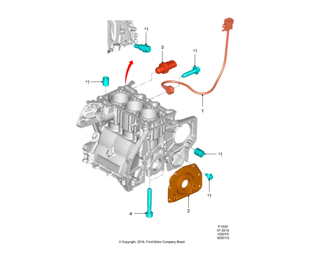 Vista explodida de componentes externos-bloco do motor (1.0l tivct 12v flex) — Catálogo de Peças Ford Ka e Ka Sedan