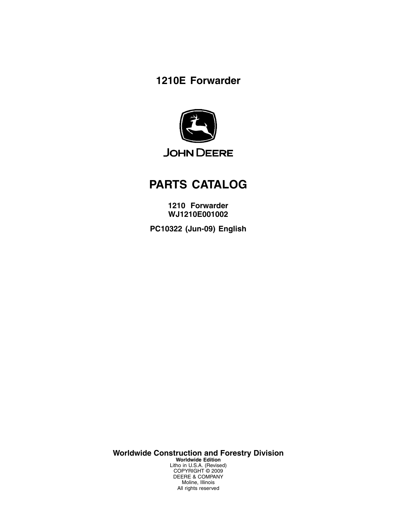 Catálogo de Peças Forwarder John Deere 1210E