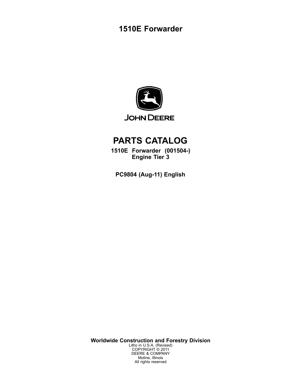 Catálogo de Peças Forwarder John Deere 1510E