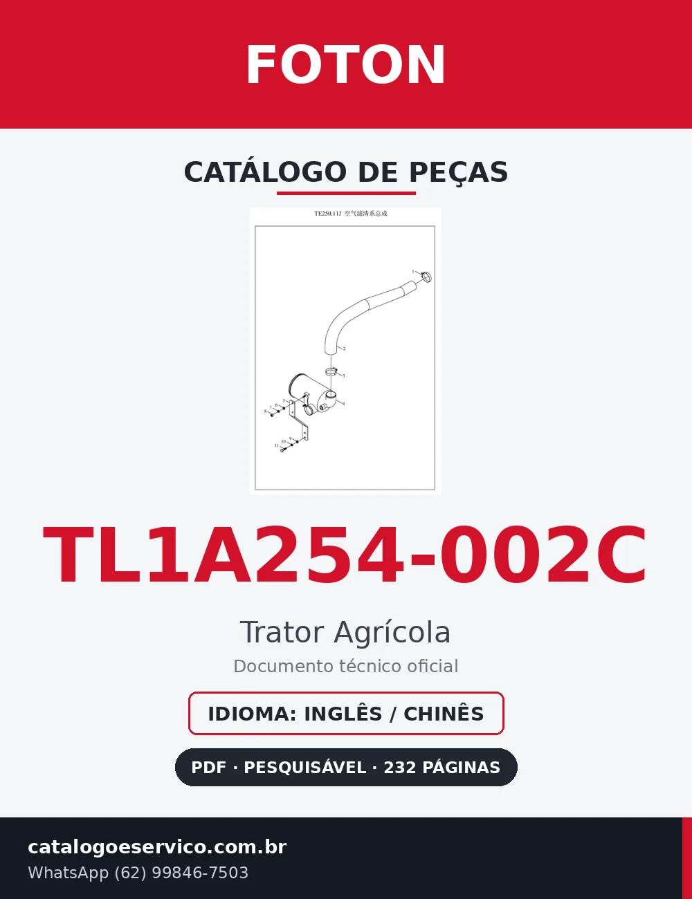 Capa Catálogo de Peças Foton TL1A254-002C Trator Agrícola