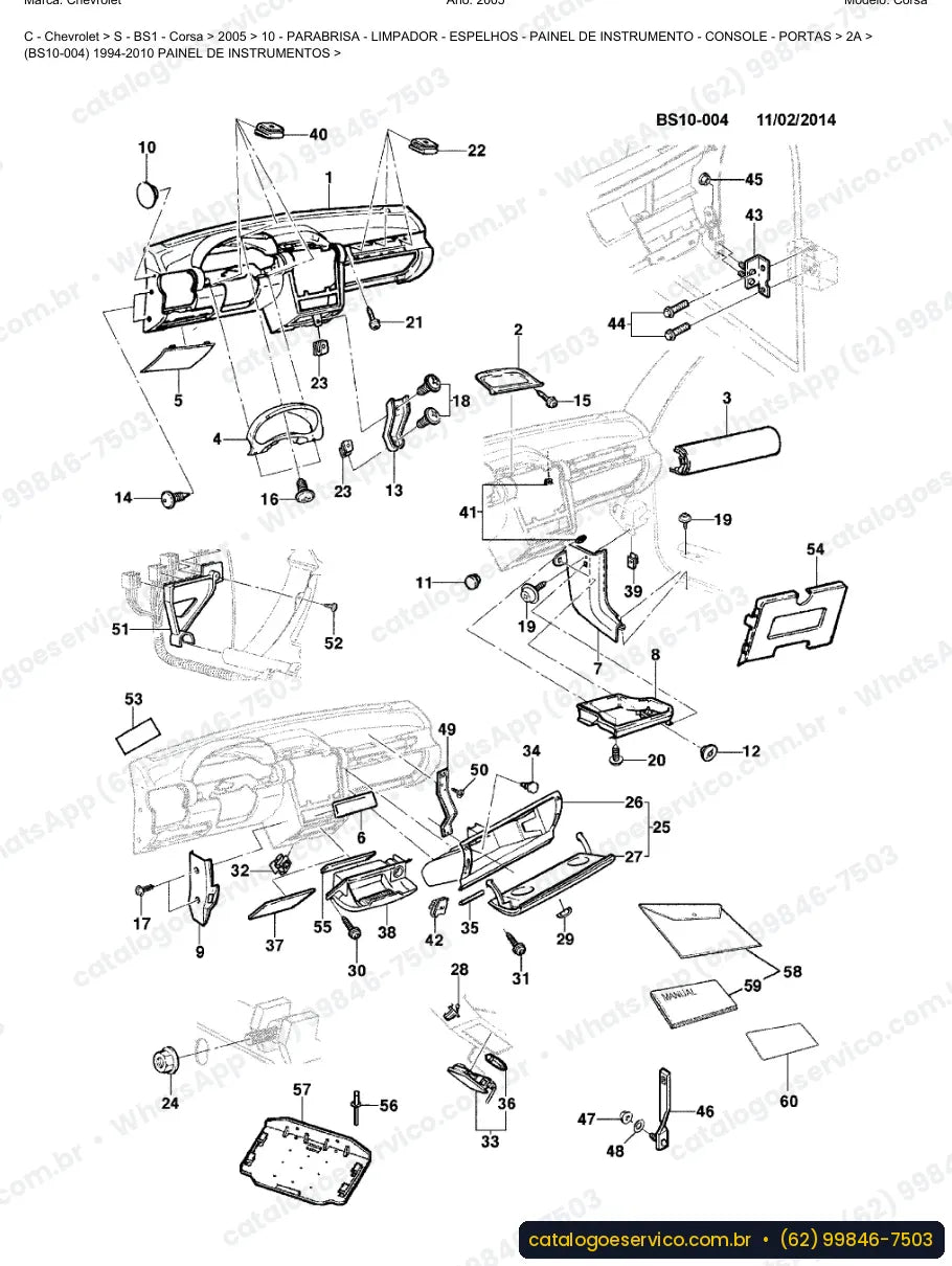 Vista explodida do catálogo de peças Chevrolet Corsa