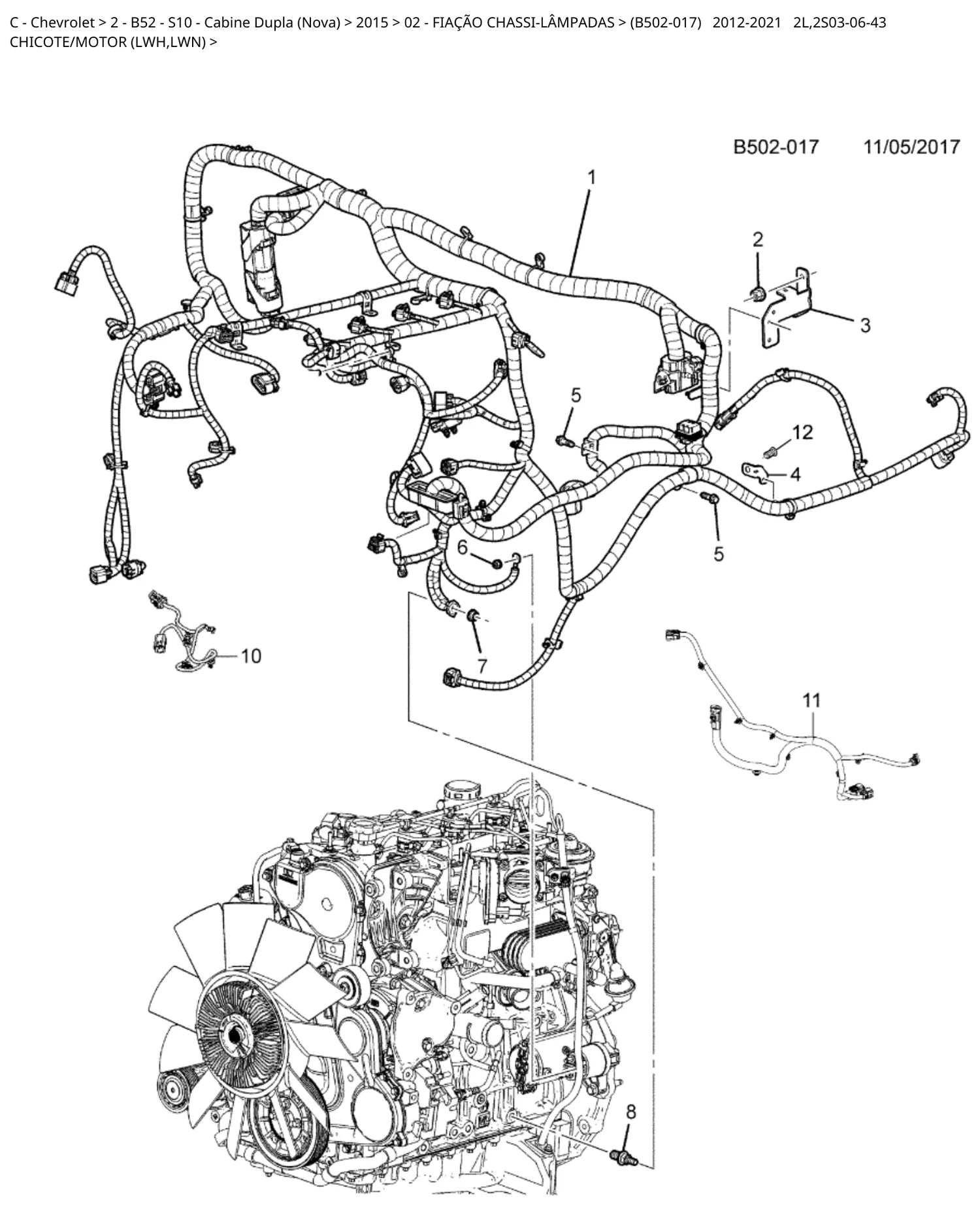 Catálogo de Peças Chevrolet Nova S10 Cabine Dupla 2012-2021 — vista explodida 1 (pág. 197 do PDF)