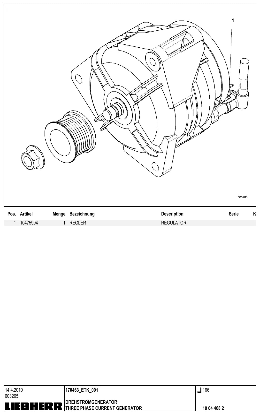 Detalhe de conjunto do Catálogo de Peças Liebherr BOS 14000-500 D com as referências de fábrica