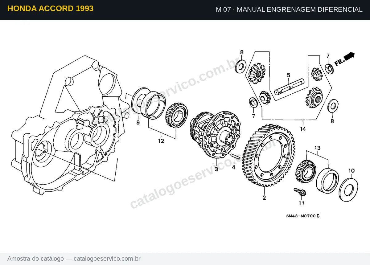 Vista explodida Manual Engrenagem Diferencial — Honda Accord 1993