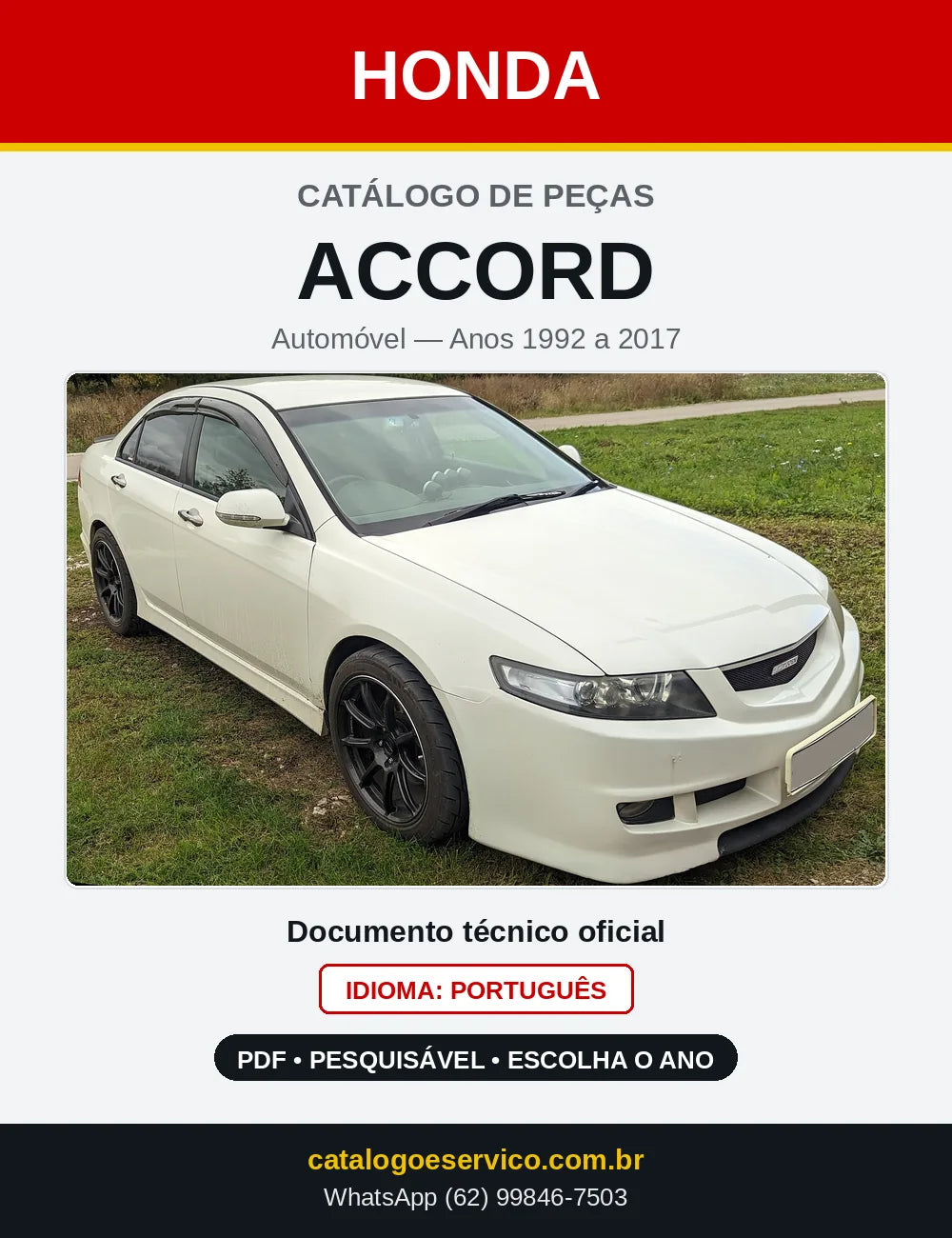 Capa do Catálogo de Peças Honda Accord 1992 a 2017 em PDF