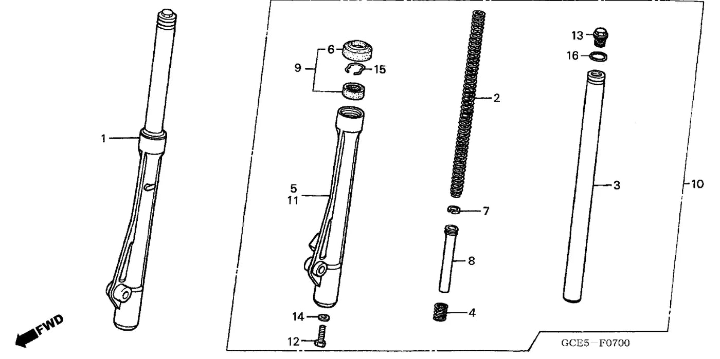 HONDA Biz 100 — garfo dianteiro — Catálogo de Peças