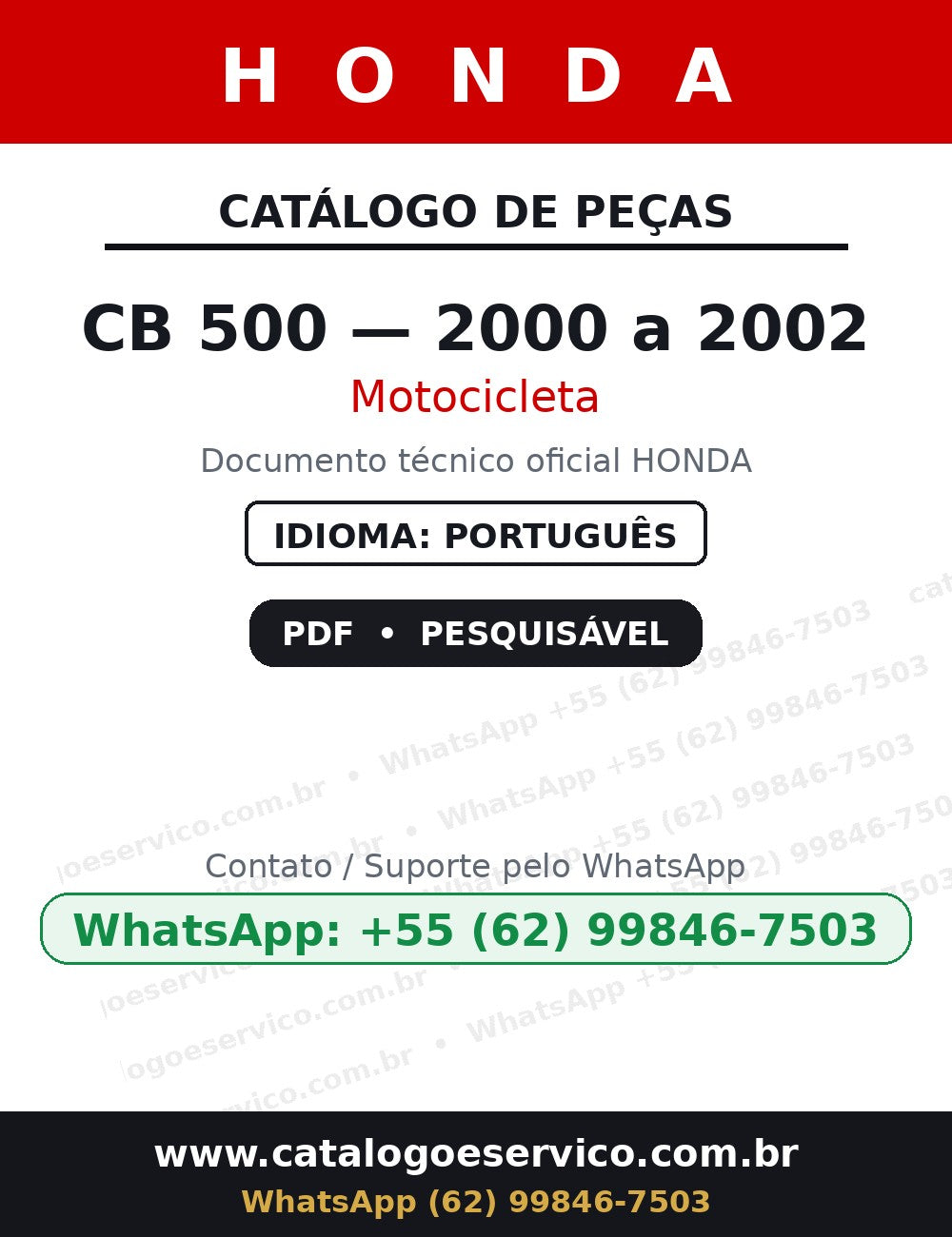 HONDA CB 500 — 2000 a 2002 — Catálogo de Peças