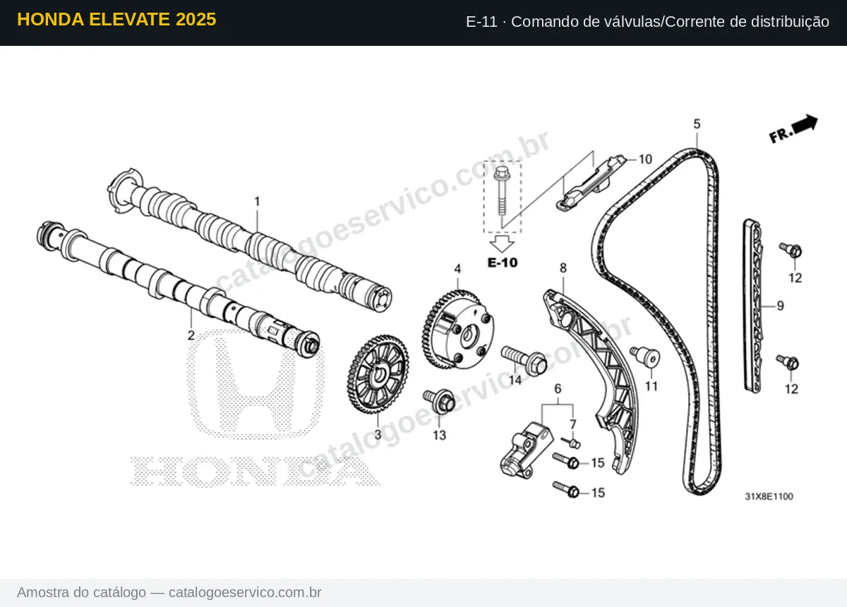 Vista explodida Comando de válvulas/Corrente de distribuição — Honda Elevate 2025