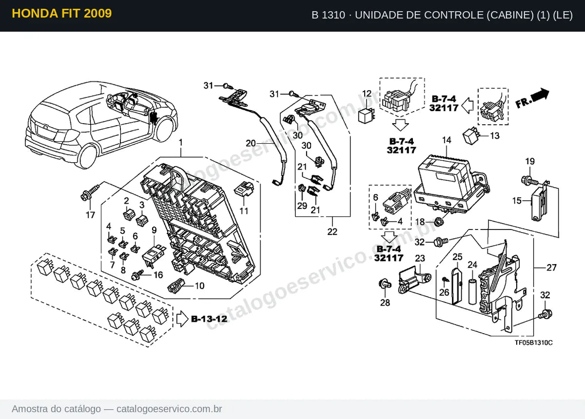 Vista explodida Unidade De Controle (Cabine) (1) (Le) — Honda Fit 2009
