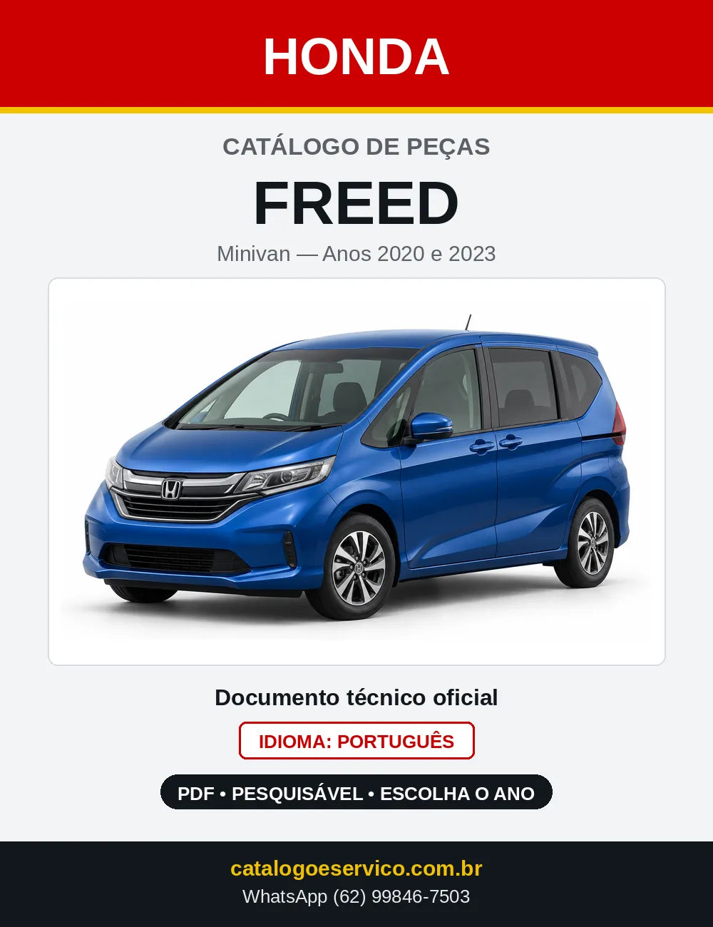 Capa do Catálogo de Peças Honda Freed 2020 e 2023 em PDF