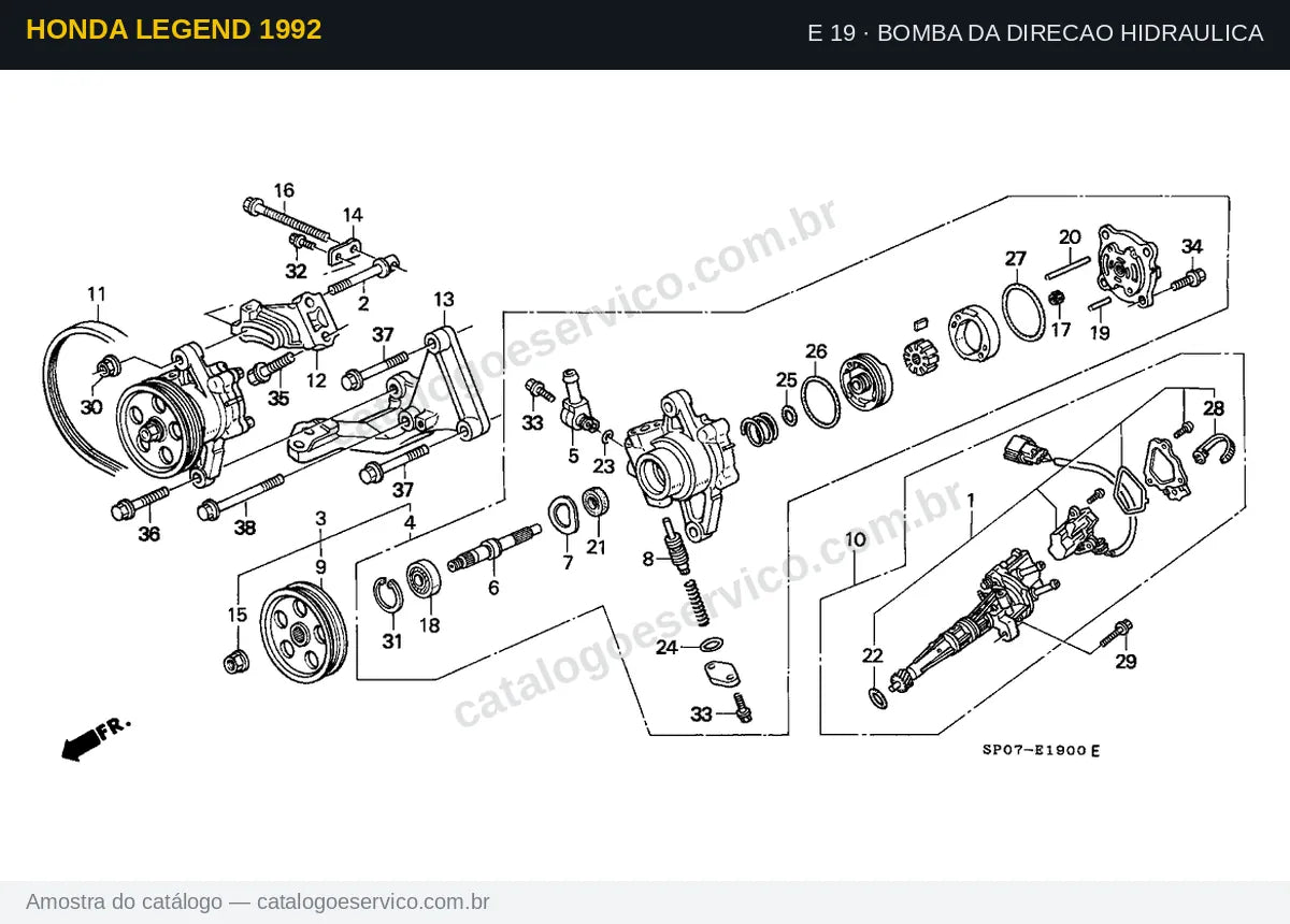 Vista explodida Bomba Da Direcao Hidraulica — Honda Legend 1992