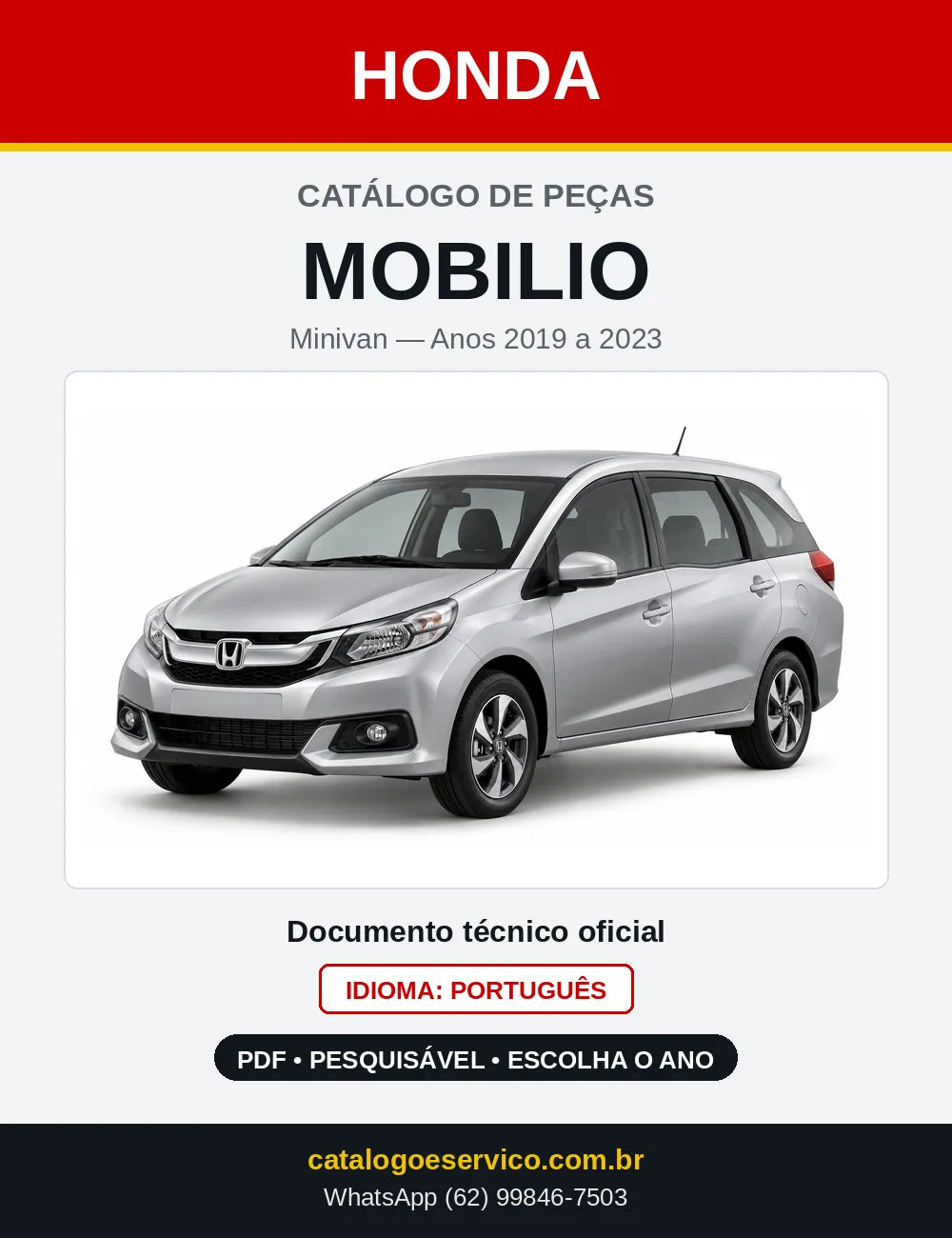 Capa do Catálogo de Peças Honda Mobilio 2019 a 2023 em PDF