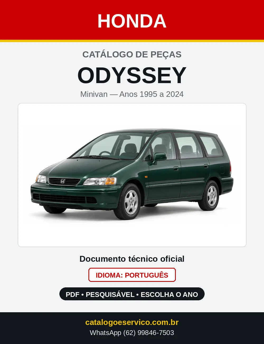 Capa do Catálogo de Peças Honda Odyssey 1995 a 2024 em PDF