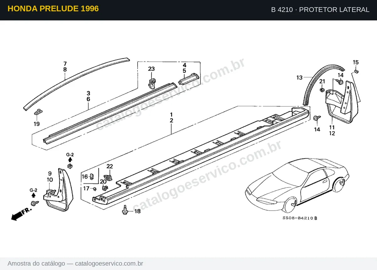 Vista explodida Protetor Lateral — Honda Prelude 1996