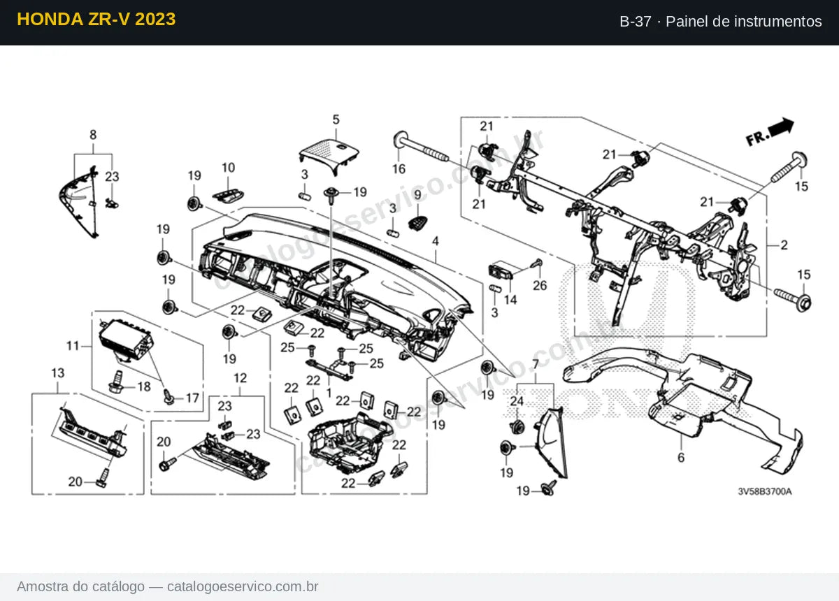 Vista explodida Painel de instrumentos — Honda ZR-V 2023
