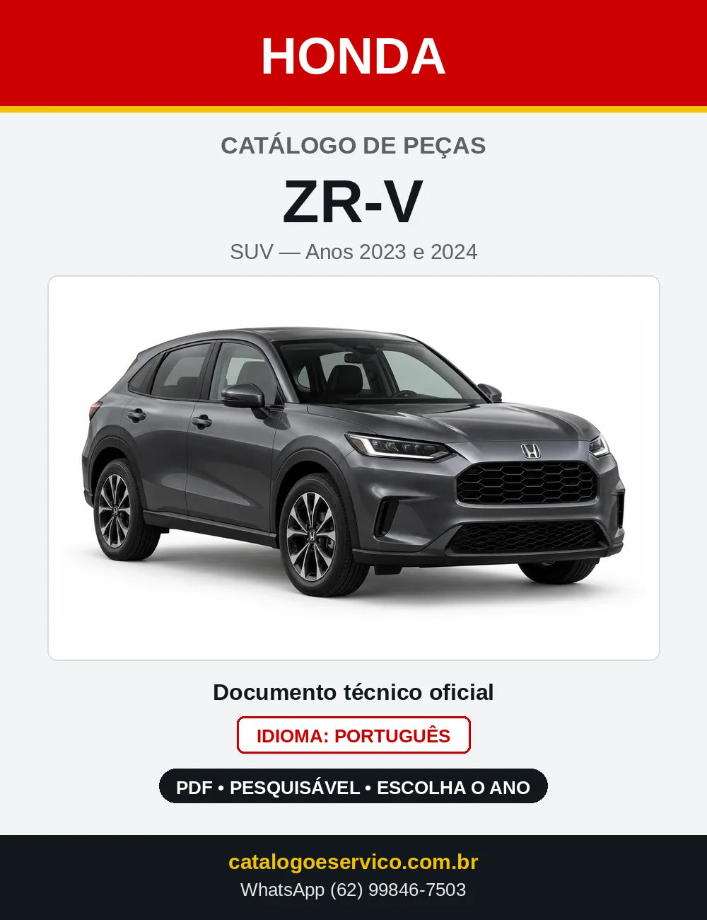 Capa do Catálogo de Peças Honda ZR-V 2023 e 2024 em PDF