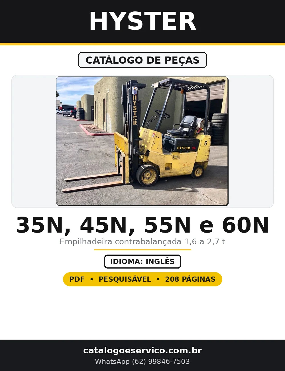 Capa do Catálogo de Peças Hyster 35N, 45N, 55N e 60N em PDF com 208 páginas