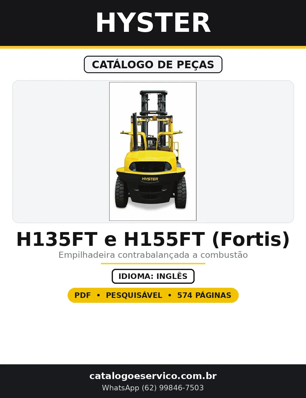Capa do Catálogo de Peças Hyster H135FT e H155FT (Fortis) em PDF com 574 páginas