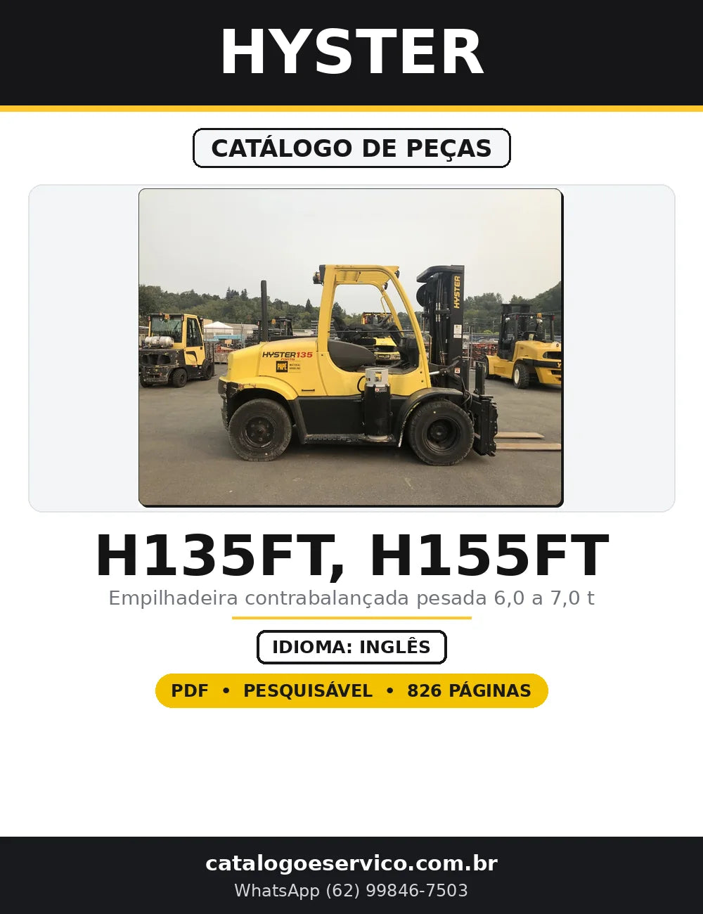 Capa do Catálogo de Peças Hyster H135FT, H155FT em PDF com 826 páginas