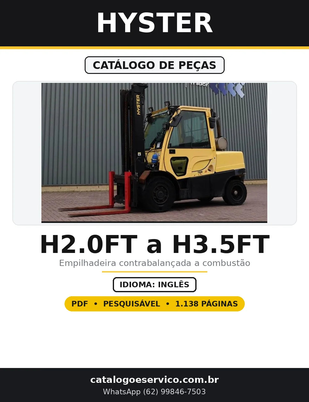 Capa do Catálogo de Peças Hyster H2.0FT a H3.5FT em PDF com 1.138 páginas