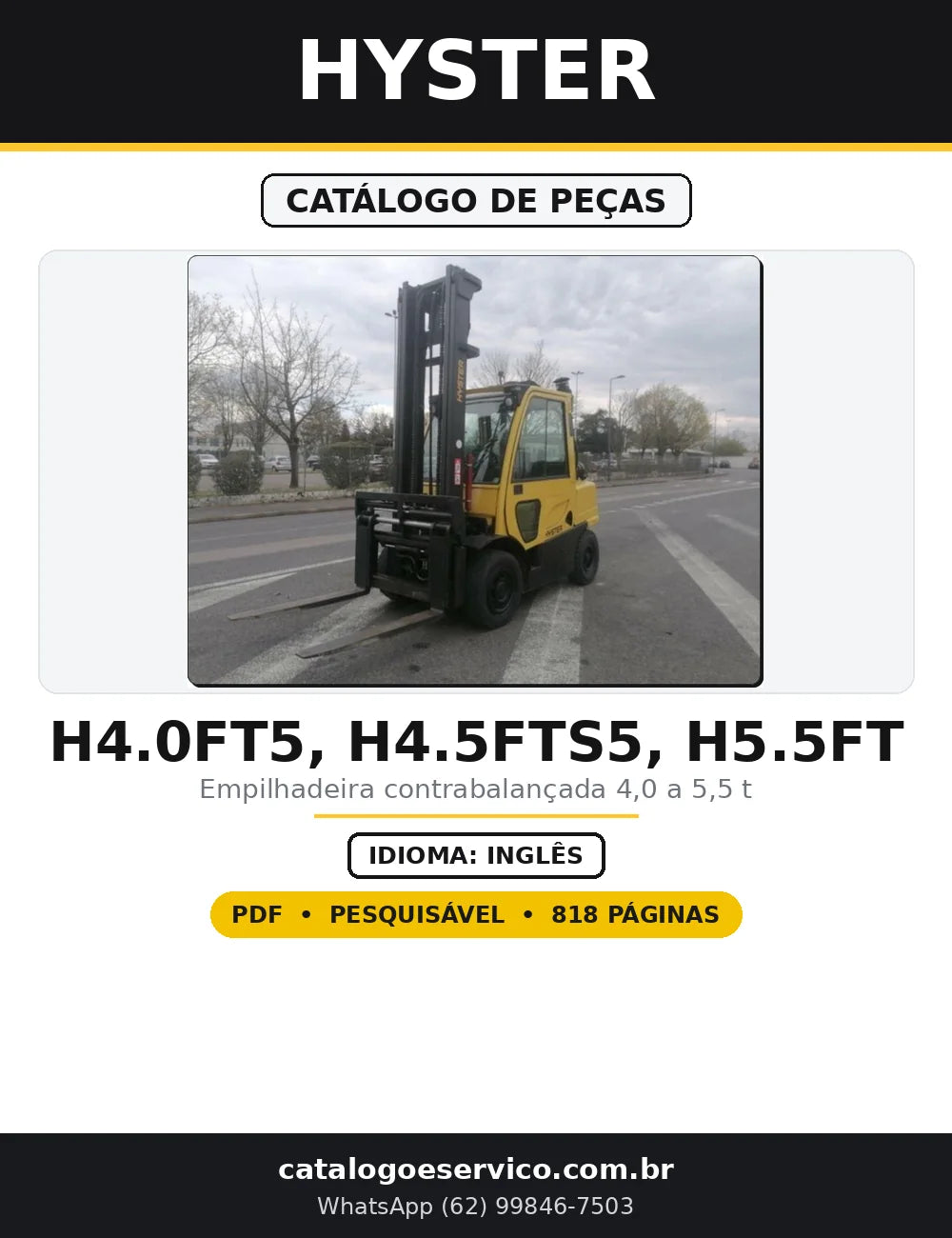 Capa do Catálogo de Peças Hyster H4.0FT5, H4.5FTS5, H5.5FT em PDF com 818 páginas
