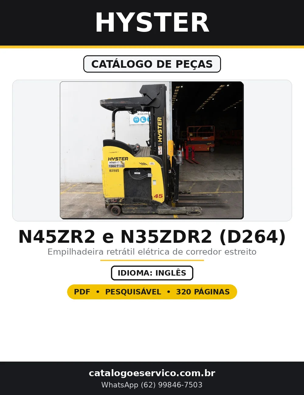 Capa do Catálogo de Peças Hyster N45ZR2 e N35ZDR2 (D264) em PDF com 320 páginas