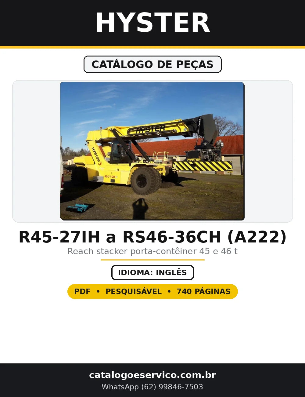 Capa do Catálogo de Peças Hyster R45-27IH a RS46-36CH (A222) em PDF com 740 páginas