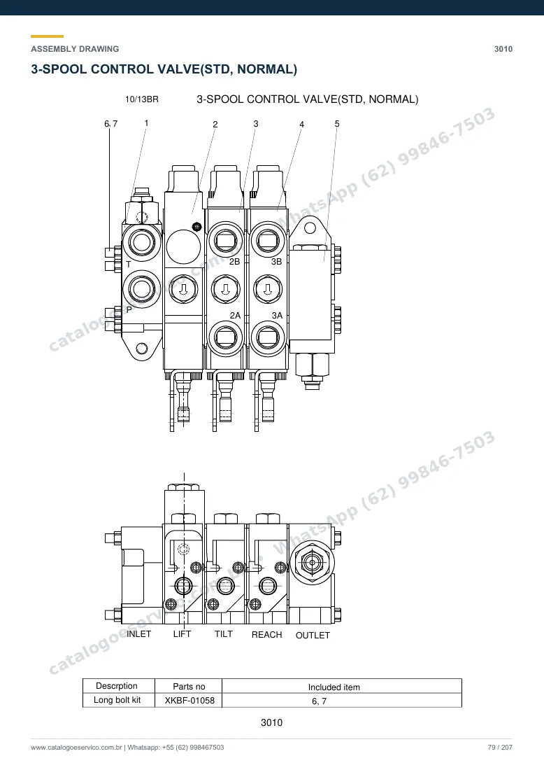 Catálogo de peças Hyundai 10/13BR-7: desenho de montagem — bomba hidráulica e válvula de controle (MCV)