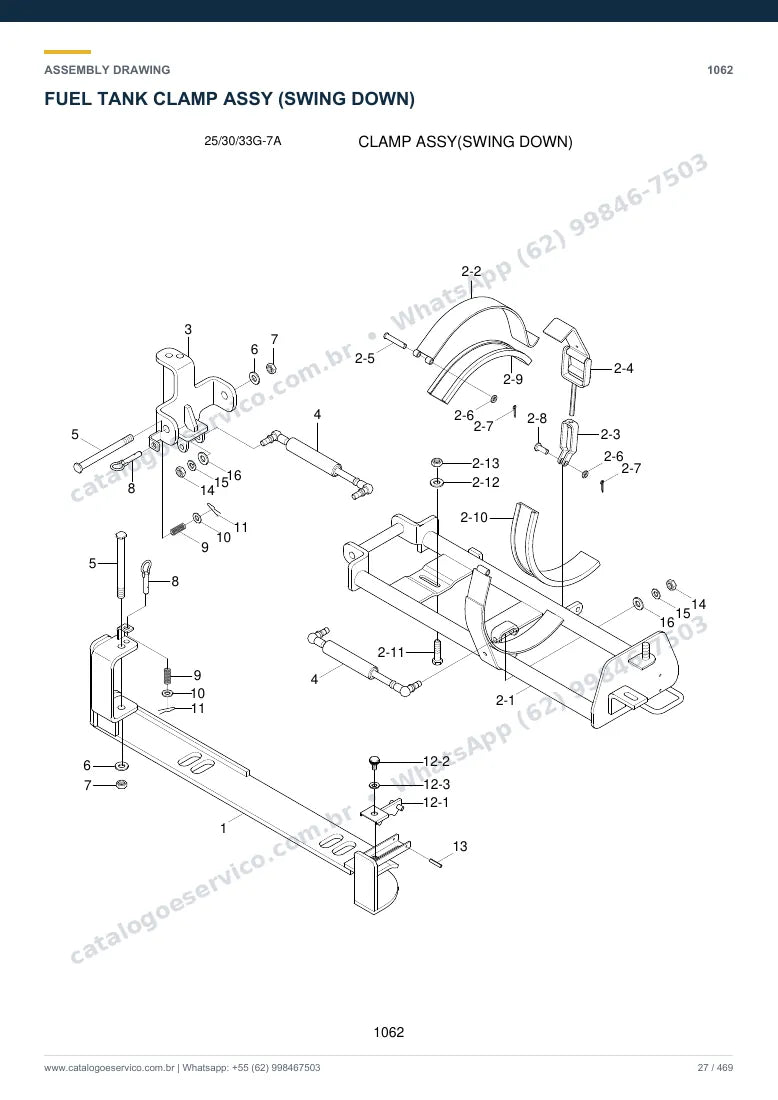 Catálogo de peças Hyundai 25/30/33G-7A: desenho de montagem — combustível e injeção