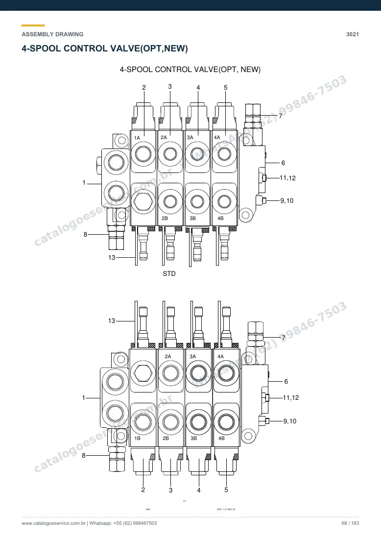 Catálogo de peças Hyundai HBR20/25-7: desenho de montagem — bomba hidráulica e válvula de controle (MCV)