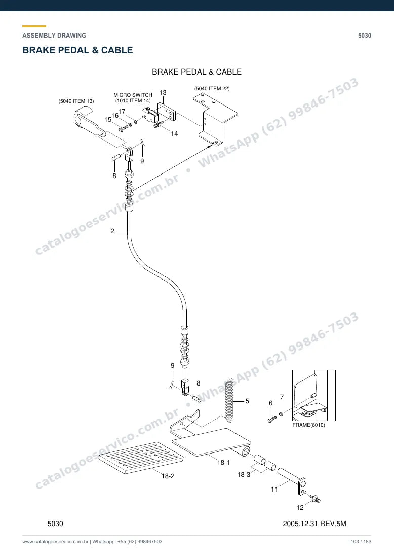 Catálogo de peças Hyundai HBR20/25-7: desenho de montagem — eixos, freios e rodas