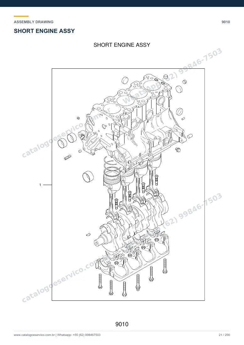 Catálogo de peças Hyundai HLF20/25/30CII: desenho de montagem — motor e componentes internos