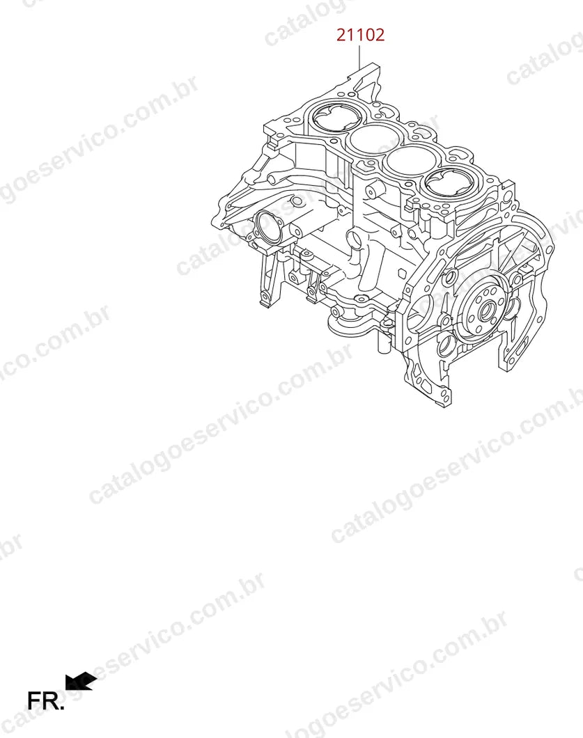 Vista explodida do conjunto motor (Motor conjunto short) no Catálogo de Peças Hyundai ix35