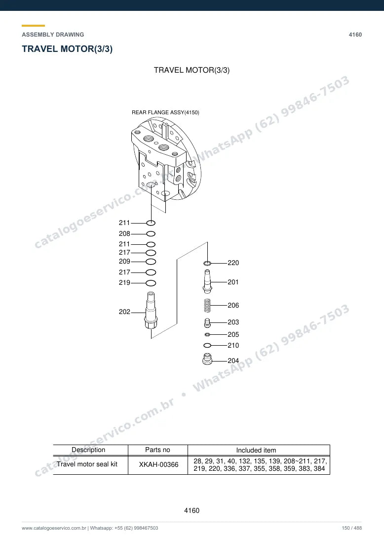 Catálogo de peças Hyundai R160LC-7A: desenho de montagem — translação e material rodante