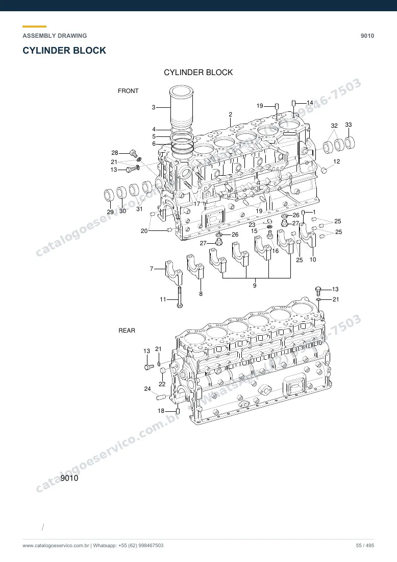Catálogo de peças Hyundai R370LC-7: desenho de montagem — motor e componentes internos