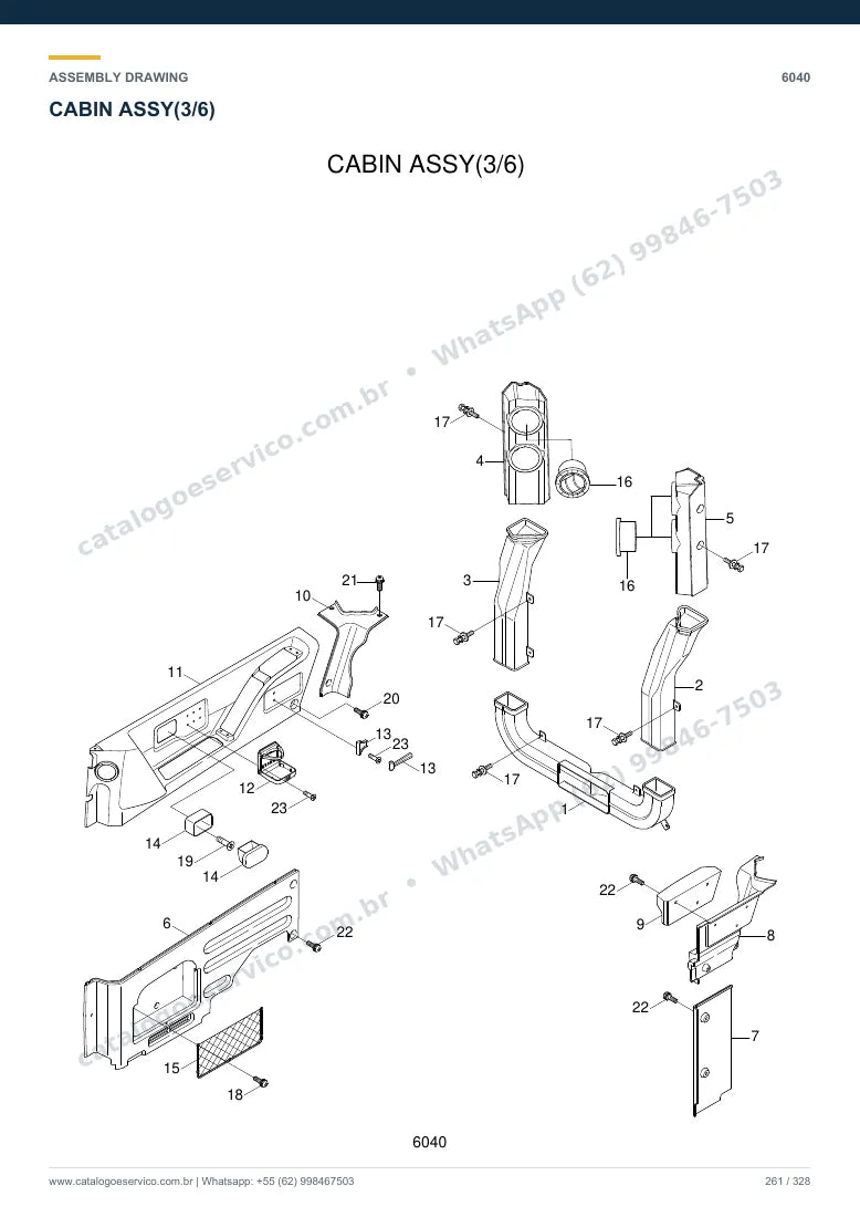 Catálogo de peças Hyundai R55W-7A: desenho de montagem — cabine, assento e comandos