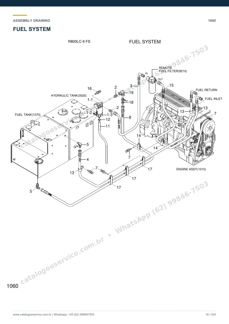 Catálogo de peças Hyundai R800LC-9 FS: desenho de montagem — combustível e injeção