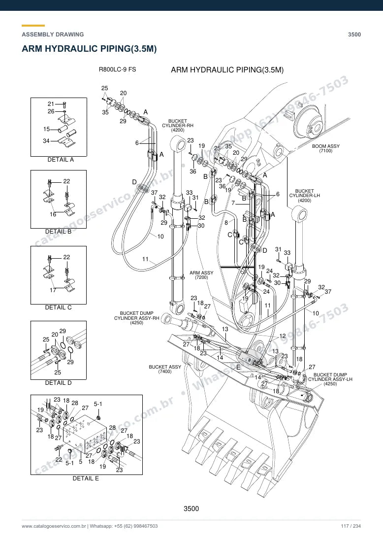 Catálogo de peças Hyundai R800LC-9 FS: desenho de montagem — tubulações hidráulicas