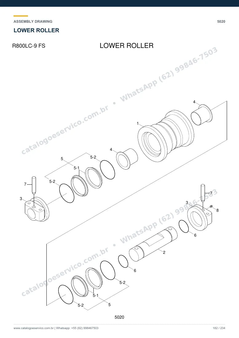 Catálogo de peças Hyundai R800LC-9 FS: desenho de montagem — translação e material rodante