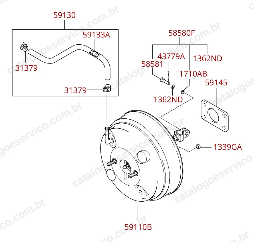 Vista explodida do conjunto chassi (Siervofreio) no Catálogo de Peças Hyundai Tucson