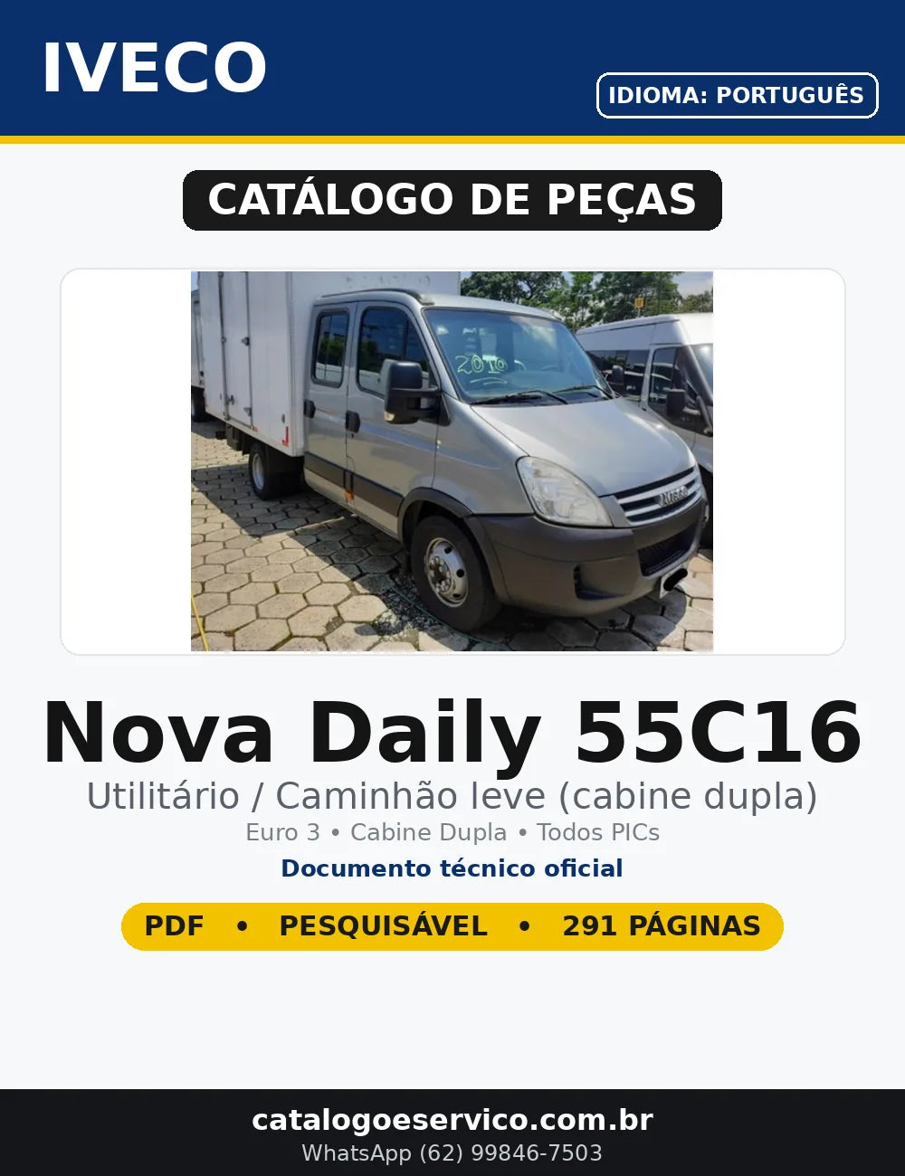 Catálogo de Peças Iveco Nova Daily 55C16 em PDF — capa do documento técnico (291 páginas, Português)