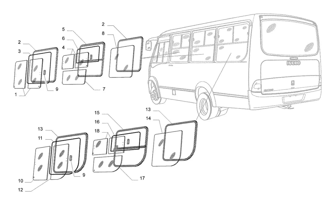 Vista explodida 3 do catálogo de peças Iveco Ônibus City Class