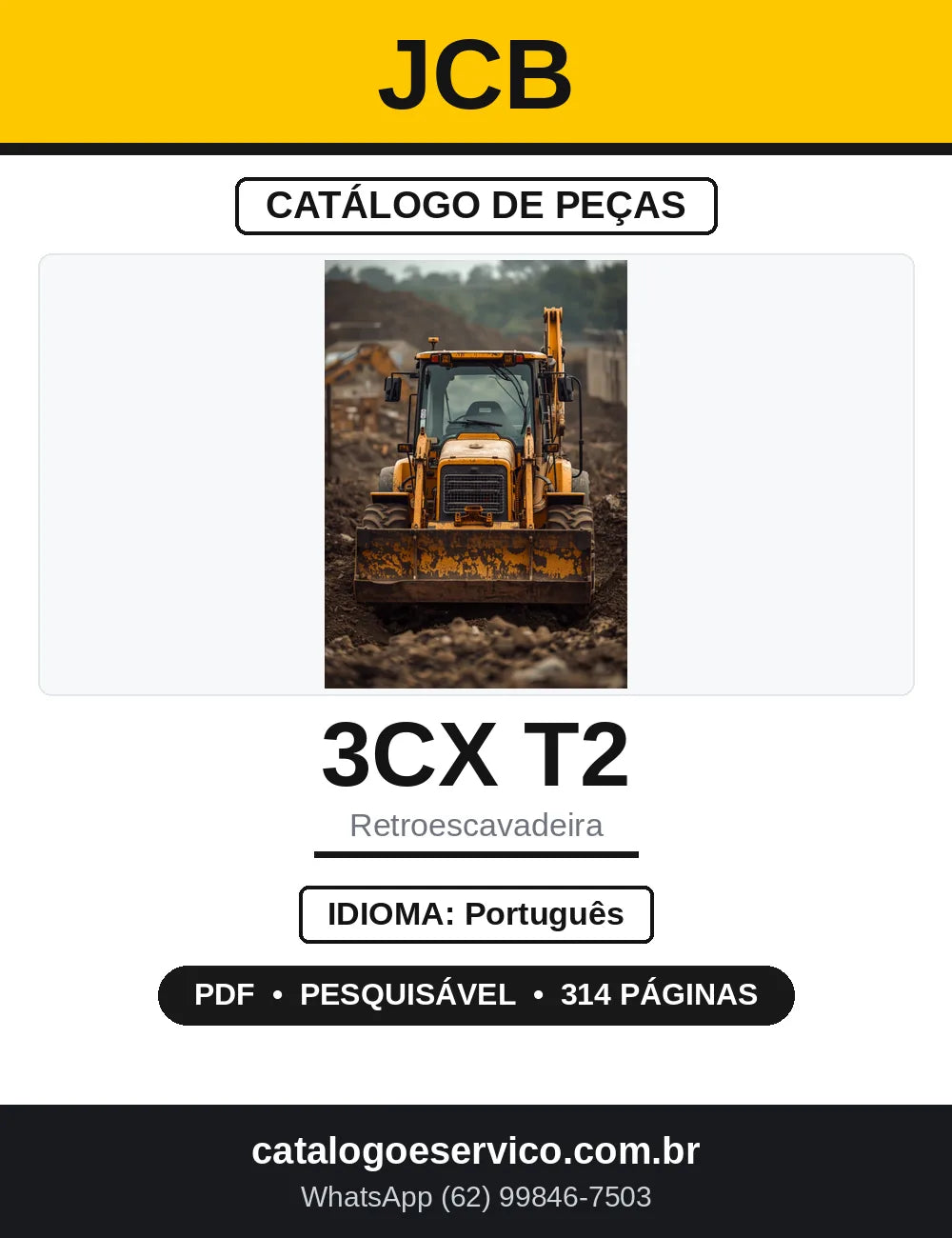 Catálogo de Peças JCB 3CX T2 Retroescavadeira — capa